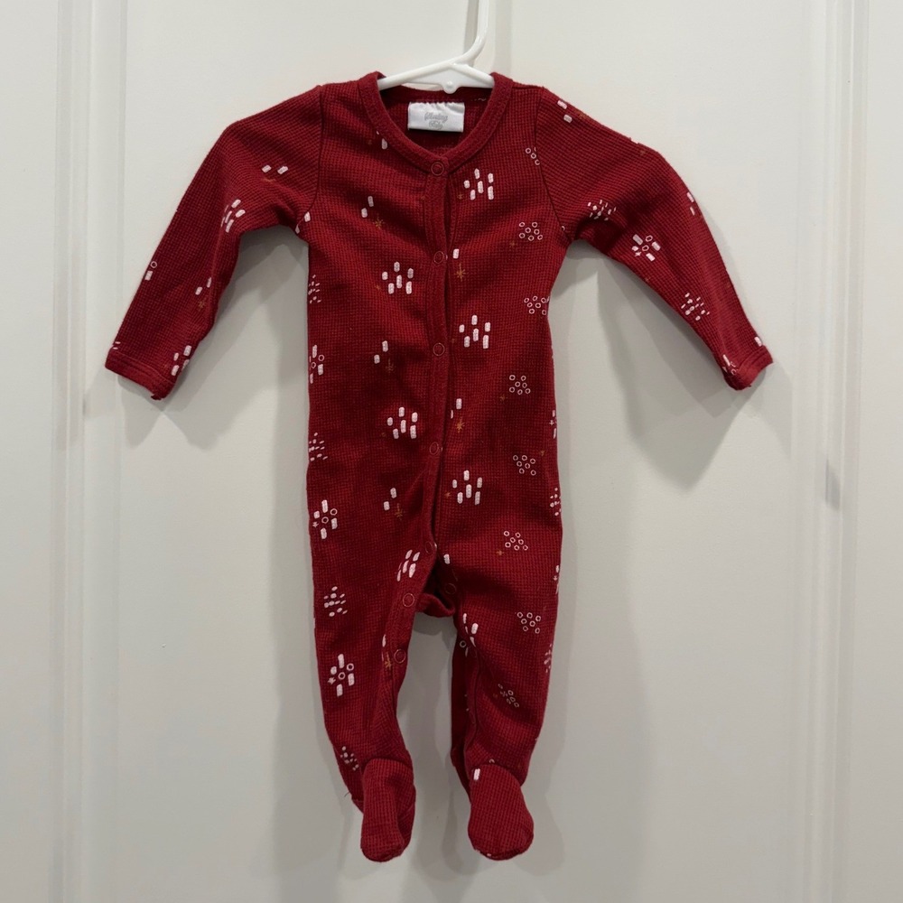 Sterling Baby 6M Red Thermal Waffle Knit Footed Sleeper Snap Front Pajamas